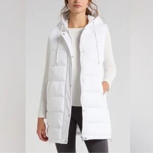 Zella Womens white long hooded puffer vest full zip L